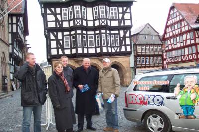 Jens Mischak, Iris Schmidt, Michael Ruhl, Kurt Wiegel und Peter Tauber in Alsfeld, Landtagswahlkampf 2003